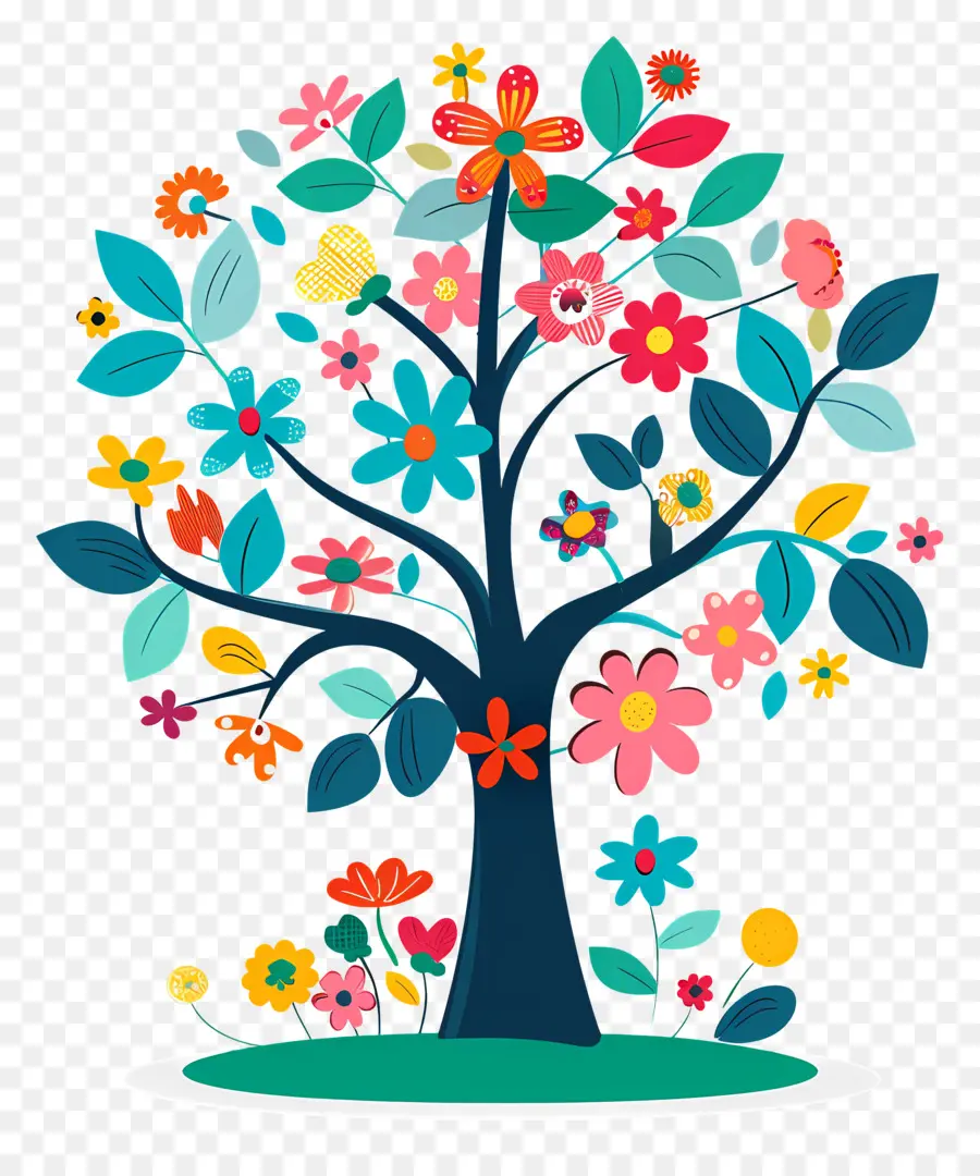 árbol De Flores，Árbol Colorido Con Mariposas PNG