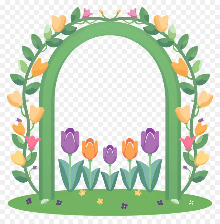 Arco De Flores，Arco Verde Con Tulipanes De Colores PNG