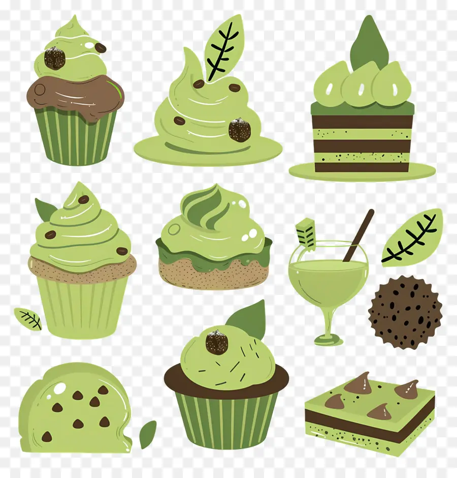 Postres Matcha，Magdalenas Verdes PNG