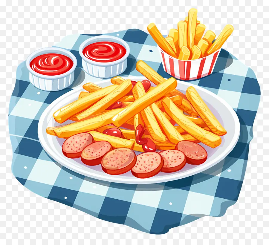 Salchipapa，Papas Fritas Y Salchichas PNG