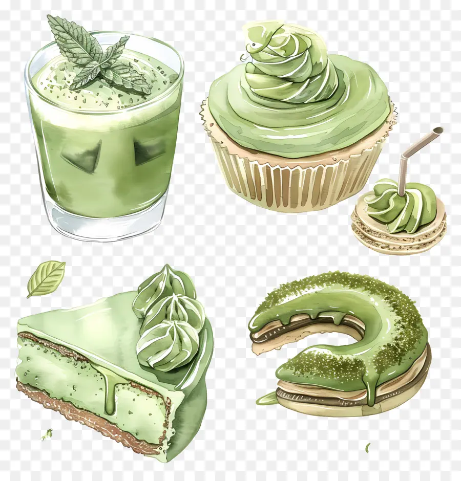 Postres De Matcha，Postres Verdes PNG