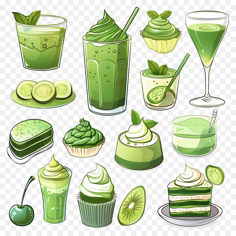 Postres De Matcha，Postres Y Bebidas Verdes PNG