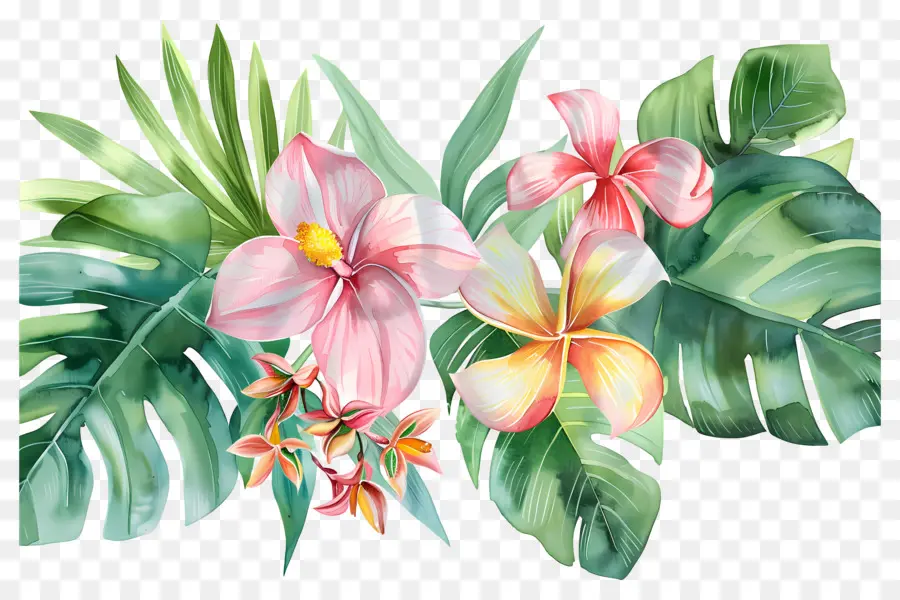 Flores De Acuarela，Flores Tropicales PNG