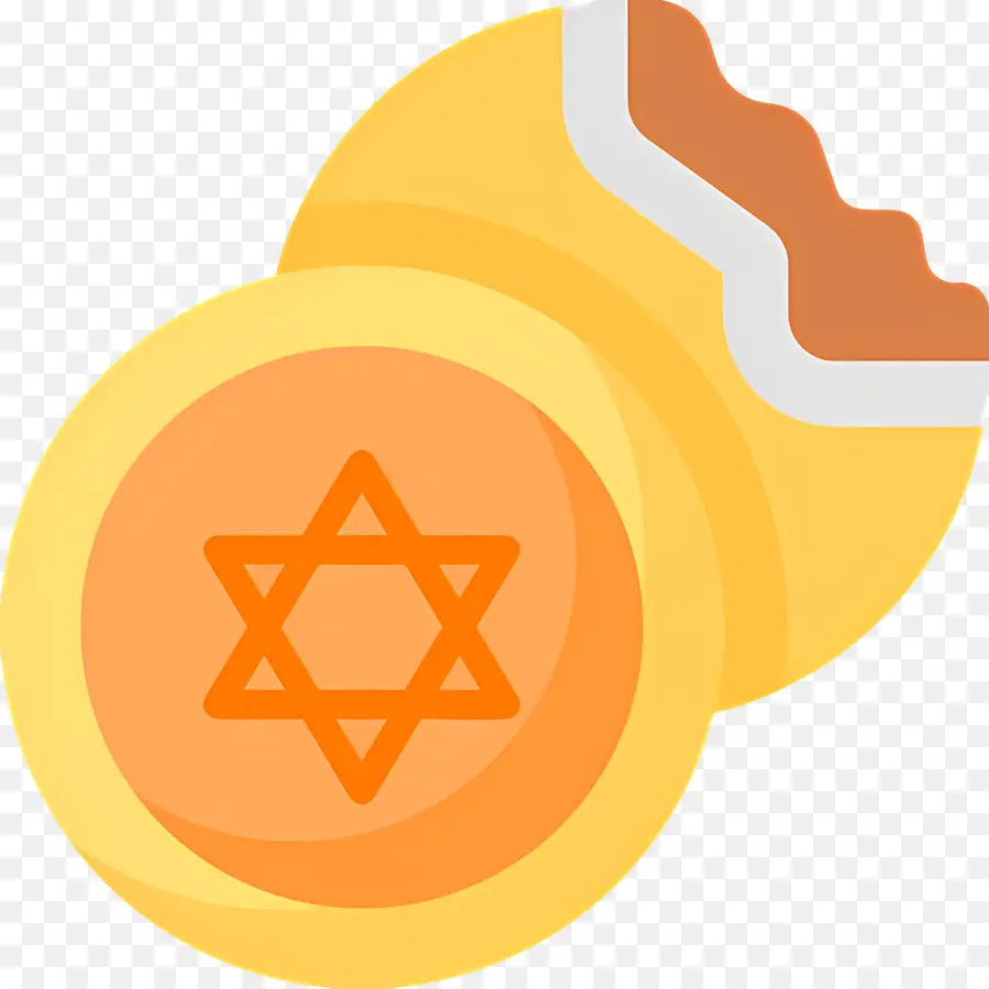 Gelt De Hanukkah，Moneda Estrella De David Con Mordisco PNG