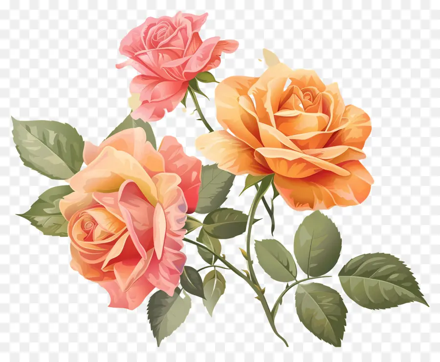 Flor Rosa，Rosas Naranjas PNG