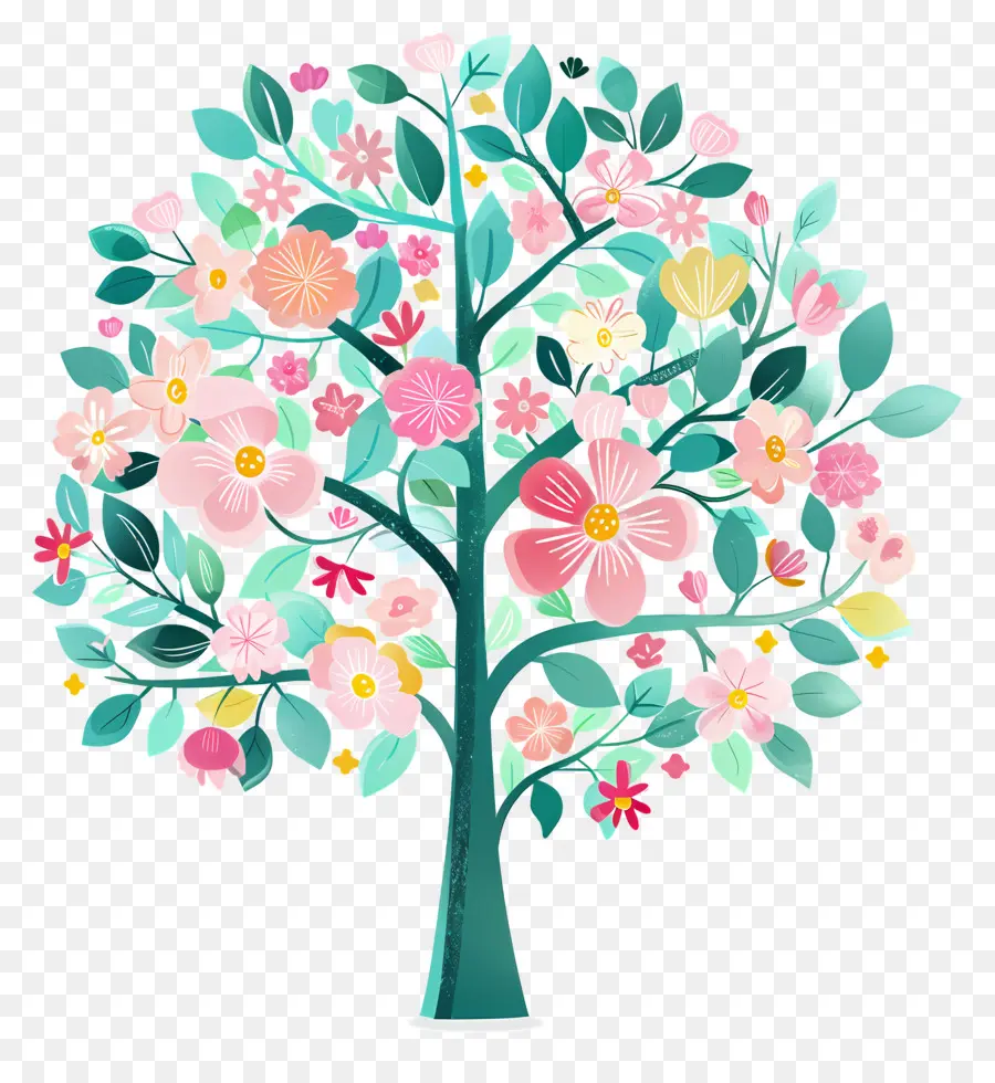 árbol De Flores，Árbol Colorido Con Mariposas PNG