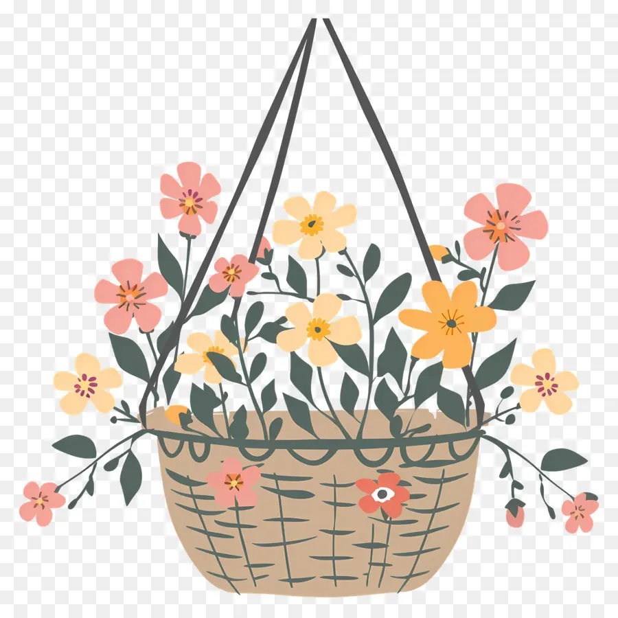 Flores Colgantes，Cesta Colgante Con Flores En Tonos Pastel PNG