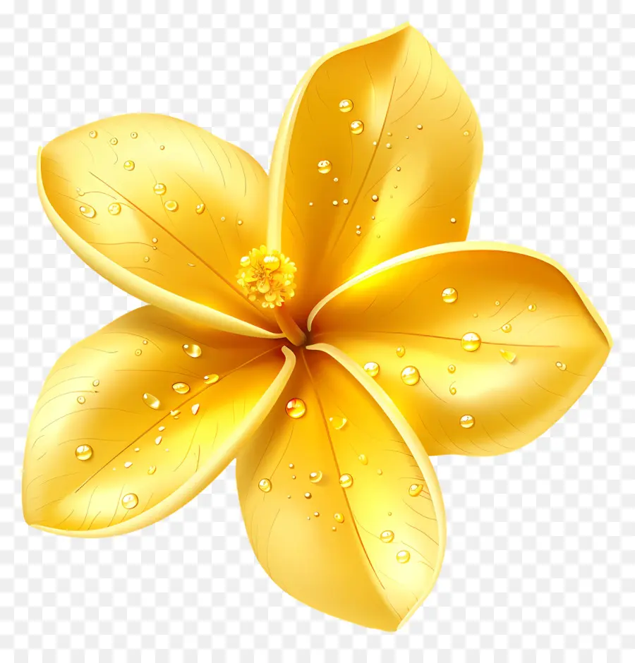 Flor De Plumeria，Flor Amarilla Con Gotas De Agua PNG