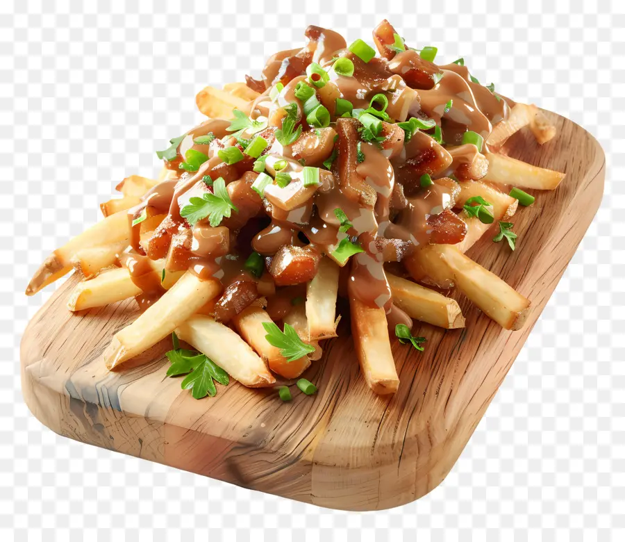 Poutine，Papas Fritas Con Salsa Y Hierbas PNG