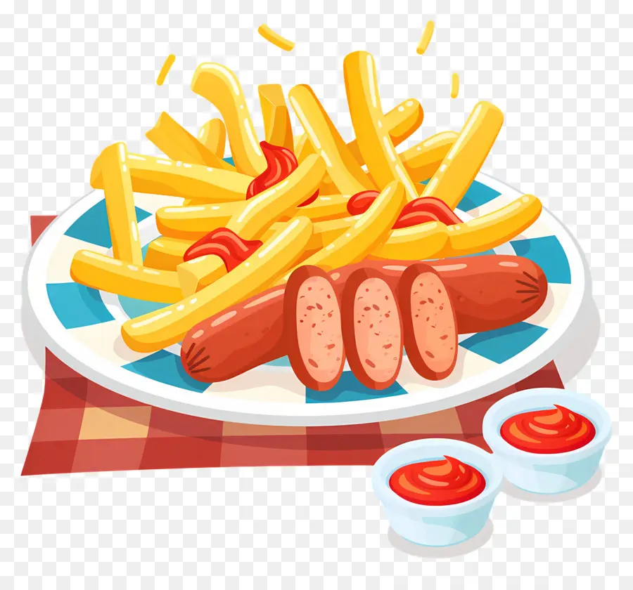 Salchipapa，Papas Fritas Y Salchichas PNG