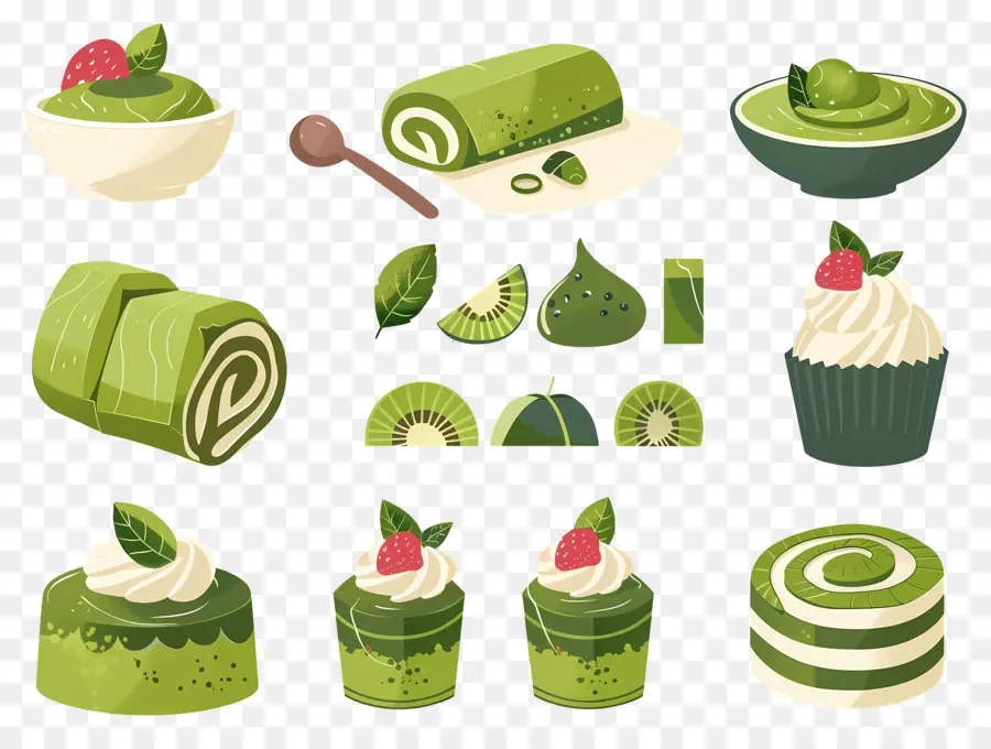 Postre Matcha，Tortas De Rollo Verde PNG