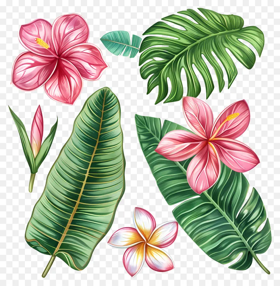 Flores Tropicales，Flores Y Hojas Tropicales PNG