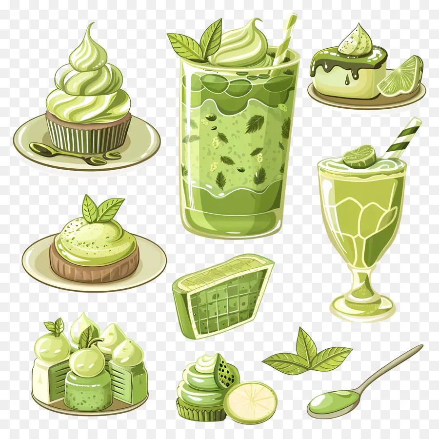 Postres De Matcha，Postres Y Bebidas Verdes PNG