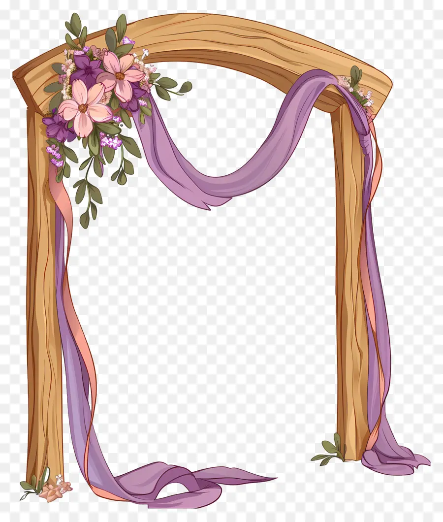 Arco De Boda，Arco De Madera Con Cortinas Moradas PNG