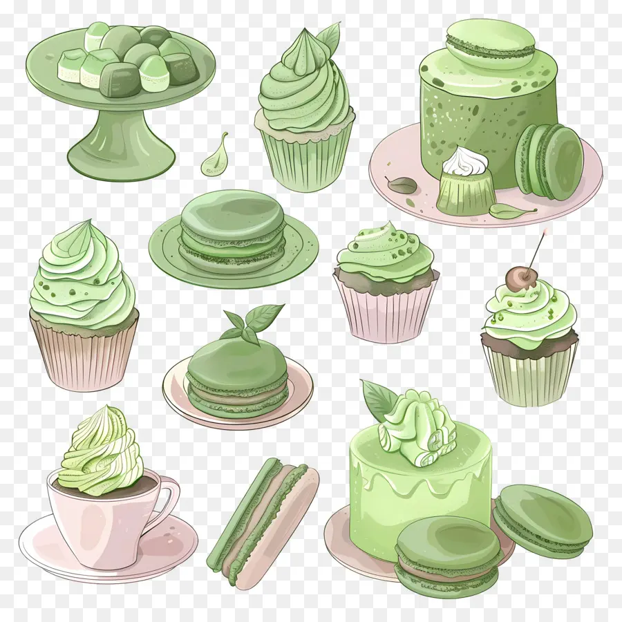 Postres De Matcha，Magdalenas Verdes PNG