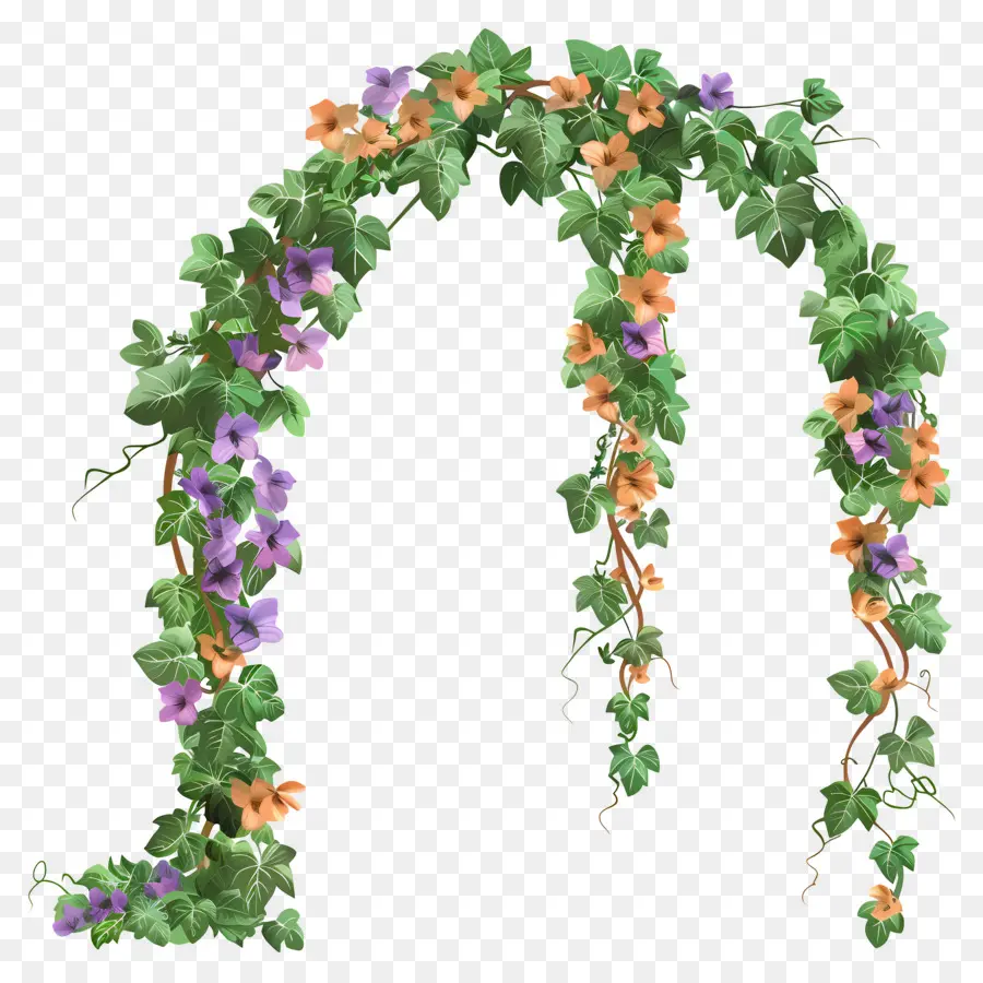 Arco De Flores，Arco Floral Con Flores Naranjas Y Moradas PNG