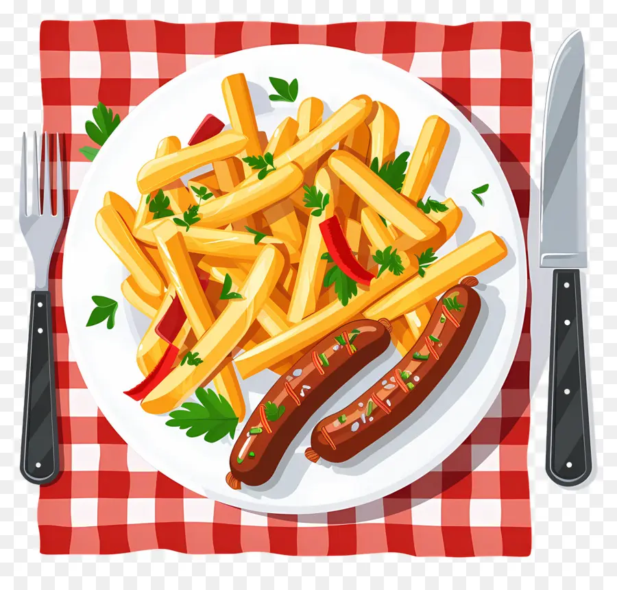 Salchipapa，Papas Fritas Y Salchichas PNG