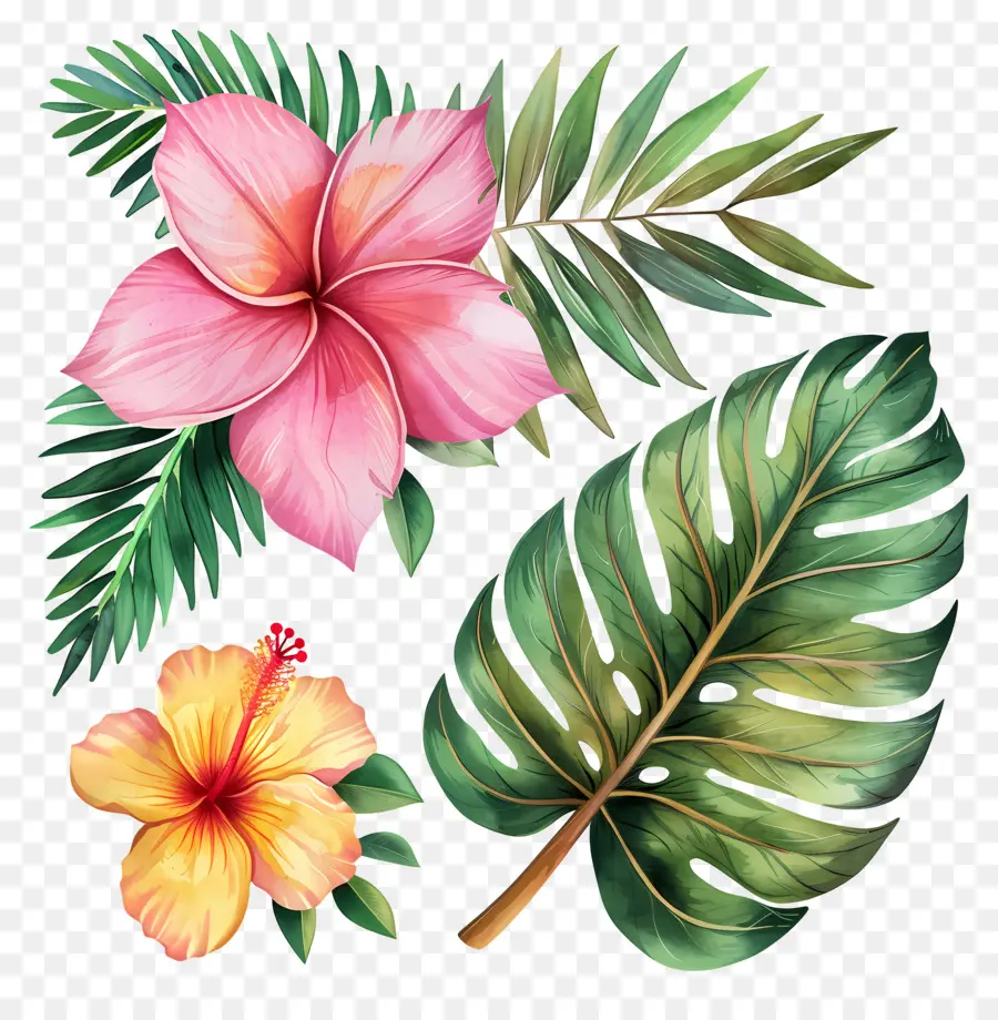 Flores Tropicales，Flores Y Hojas Tropicales PNG