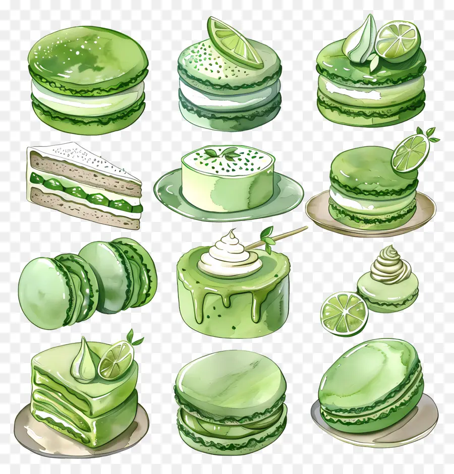 Postres De Matcha，Macarons Verdes Y Lima PNG