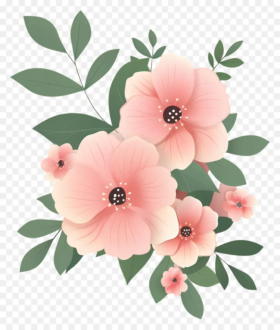 Flores Rosadas，Hojas PNG