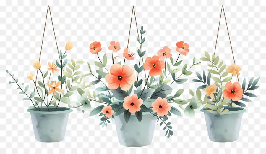 Flores Colgantes，Conjunto De Plantas Colgantes Con Flores PNG