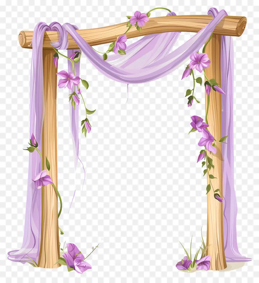 Arco De Boda，Arco De Madera Con Cortinas Moradas PNG