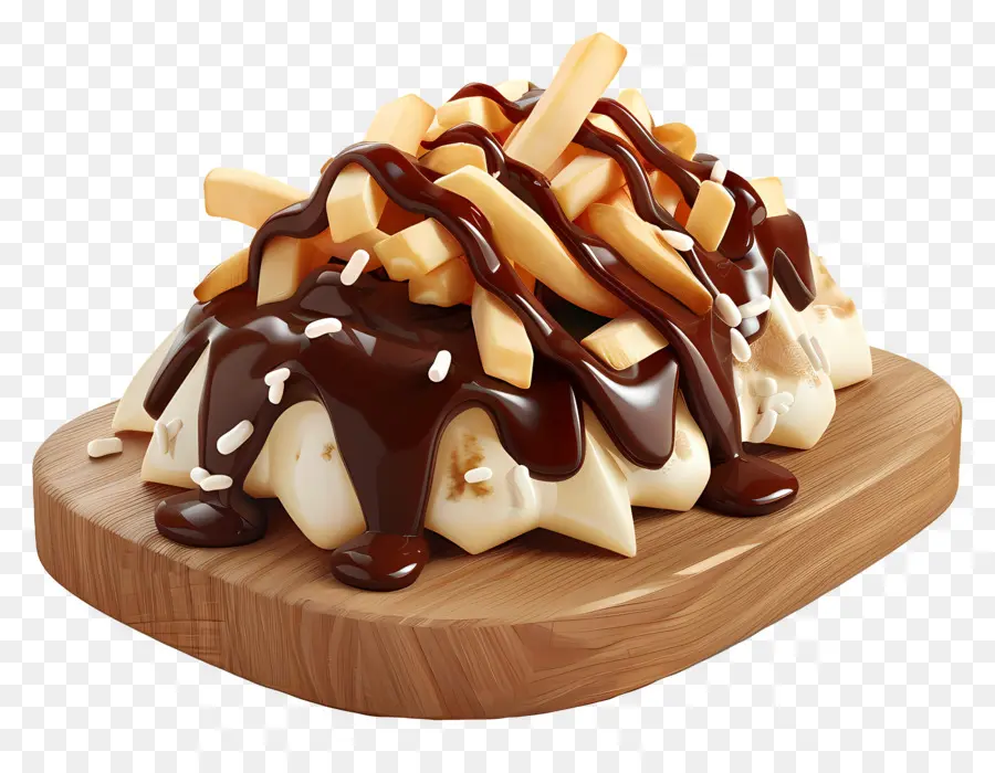 Poutine，Papas Fritas Con Salsa De Chocolate PNG