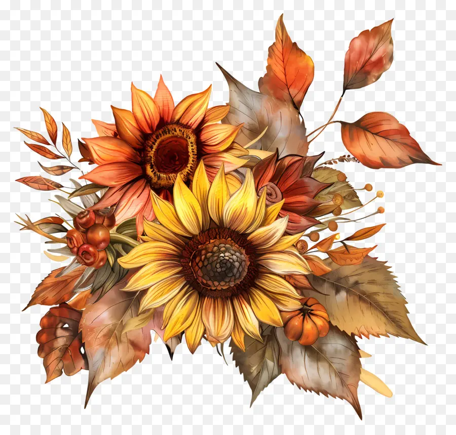 Flores De Otoño，Girasoles PNG