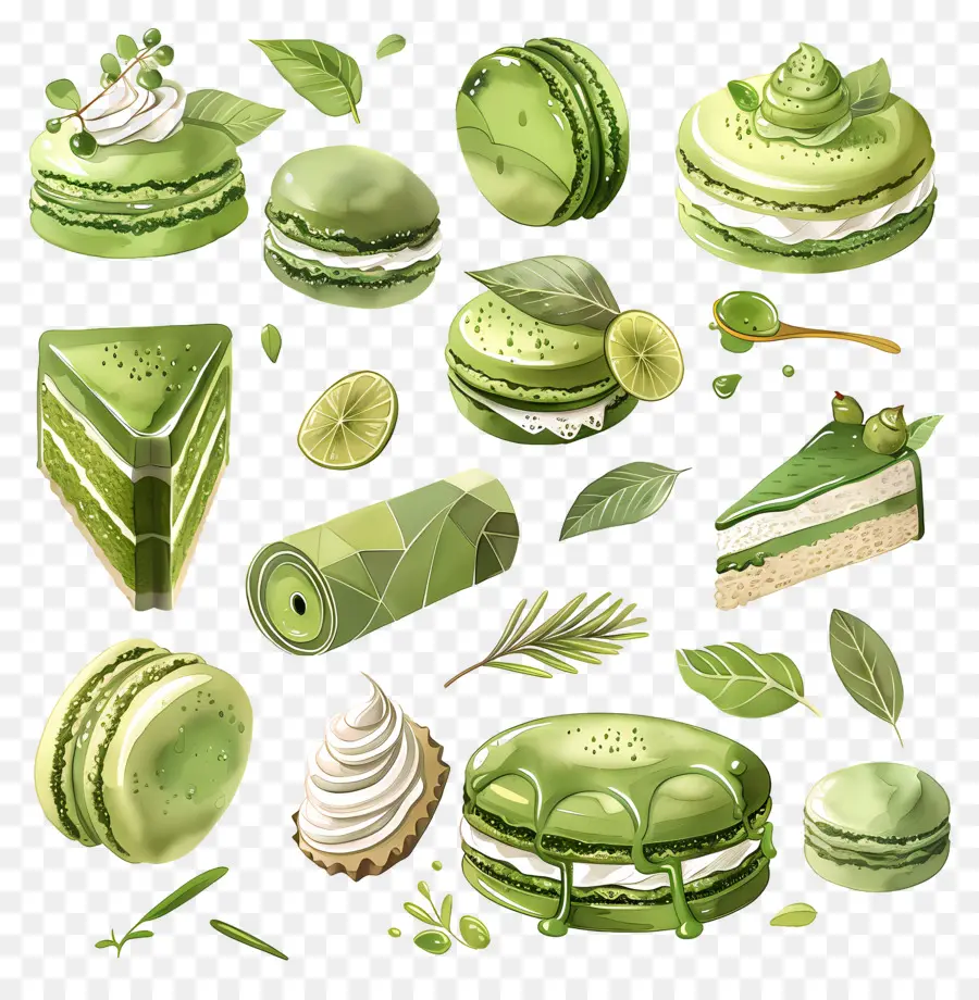 Postres De Matcha，Macarons Verdes Y Lima PNG