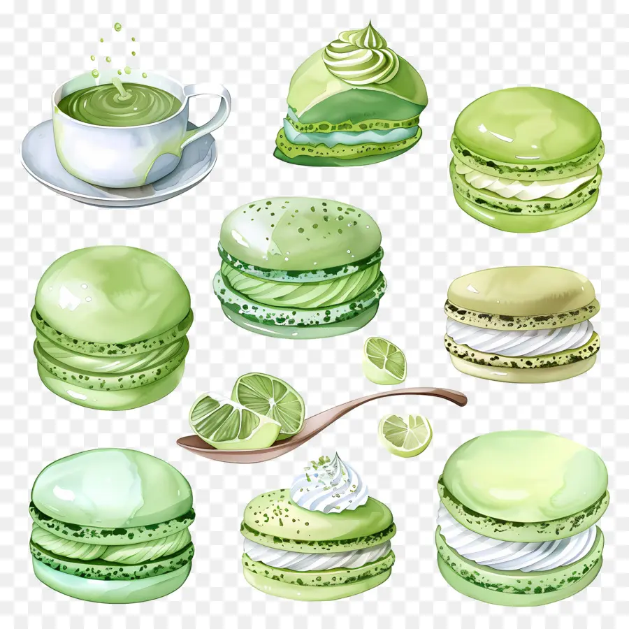 Postres De Matcha，Macarons Verdes Y Lima PNG