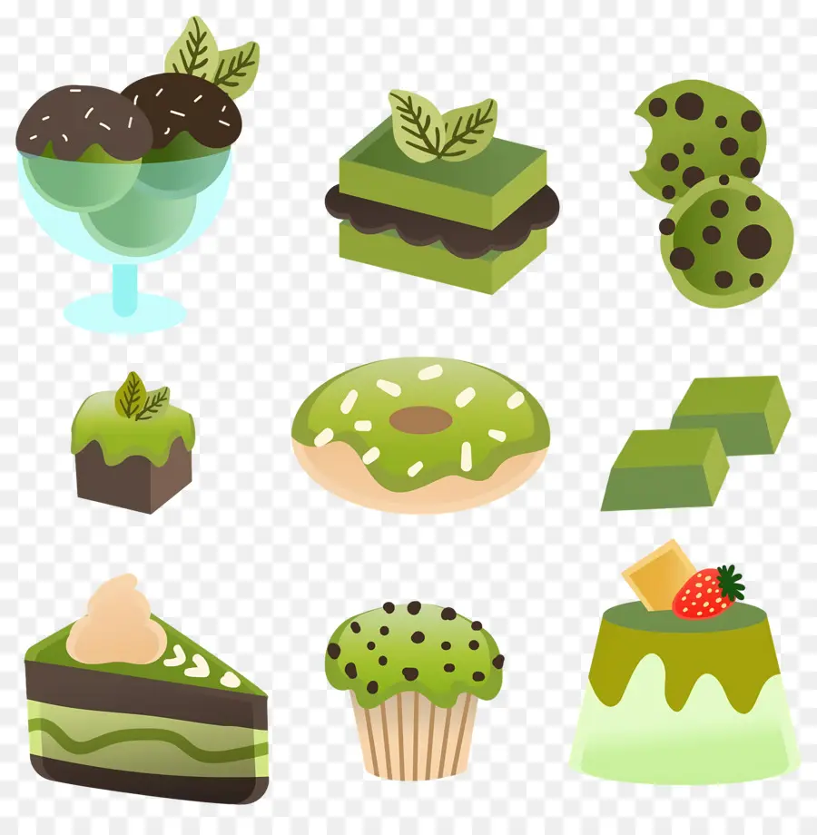 Postre Matcha，Golosinas Verdes PNG