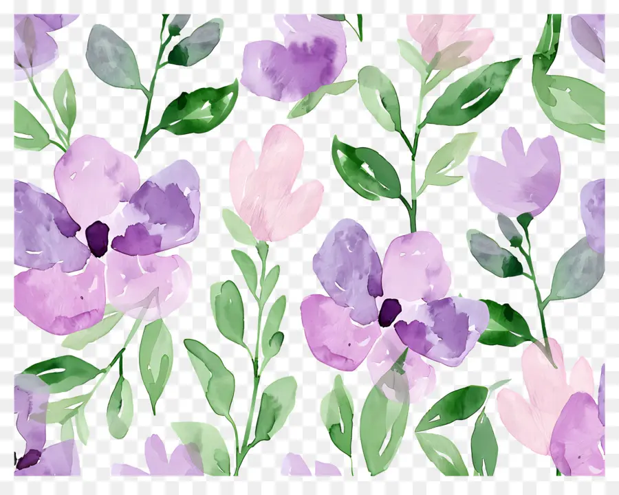 Flores De Acuarela，Flores Moradas Y Rosas PNG