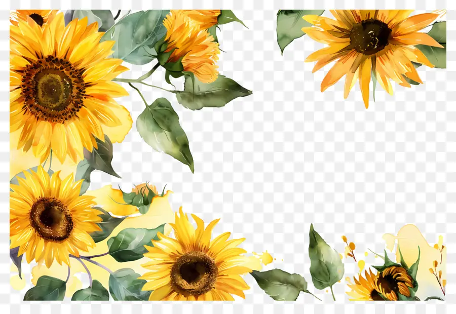 Marco De Girasoles，Girasoles En Fila PNG