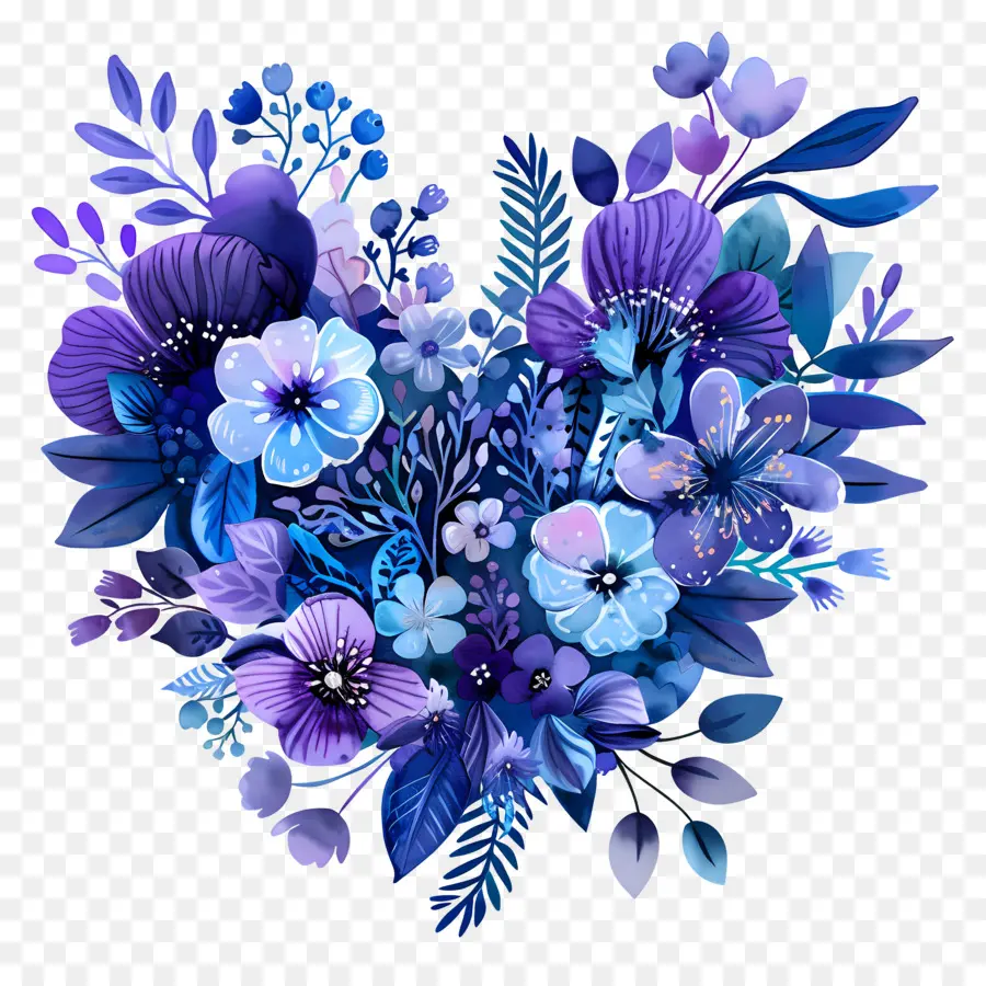 Flor Del Corazón，Flores Moradas Y Azules PNG