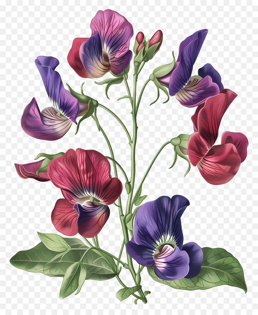 Flores Antiguas，Flores Moradas Y Rojas PNG