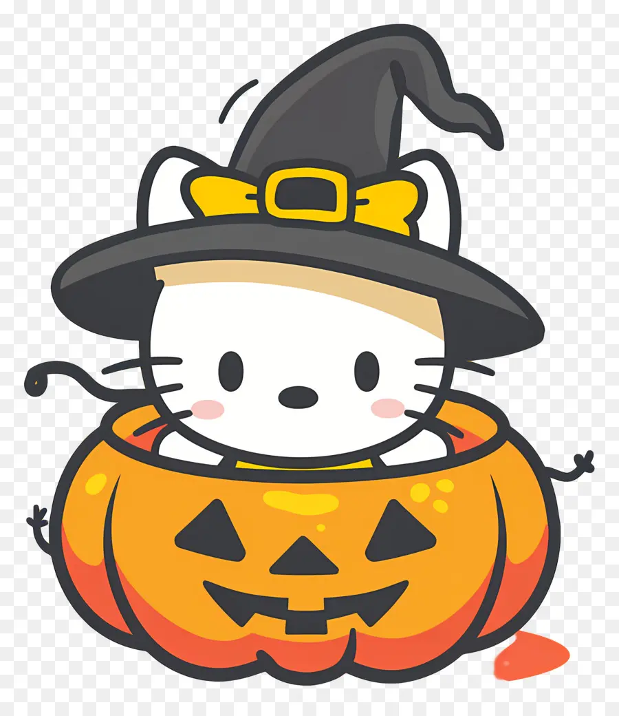 Hola Gatito Halloween，Gato Con Sombrero De Bruja PNG