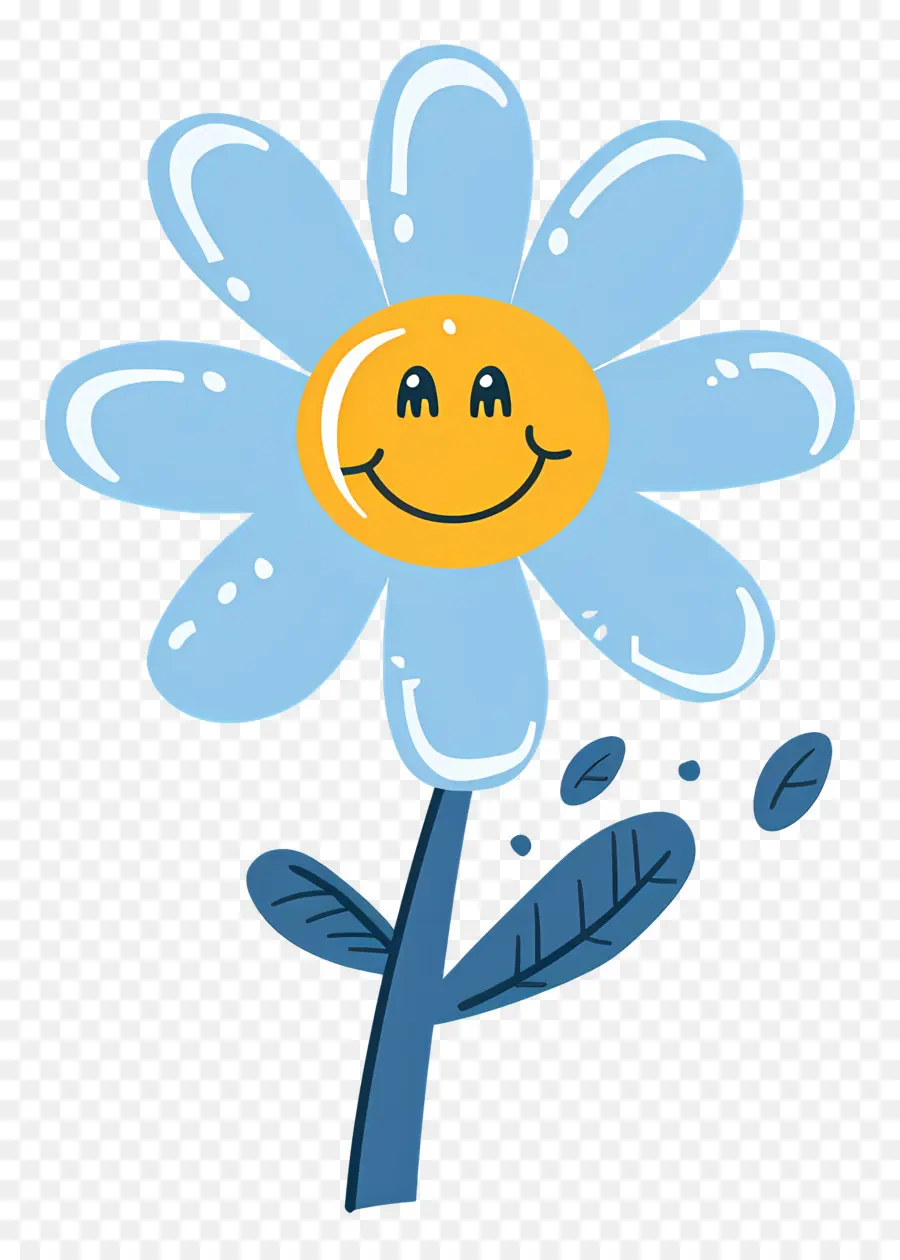 Flor Emoji，Flor Azul Sonriente PNG