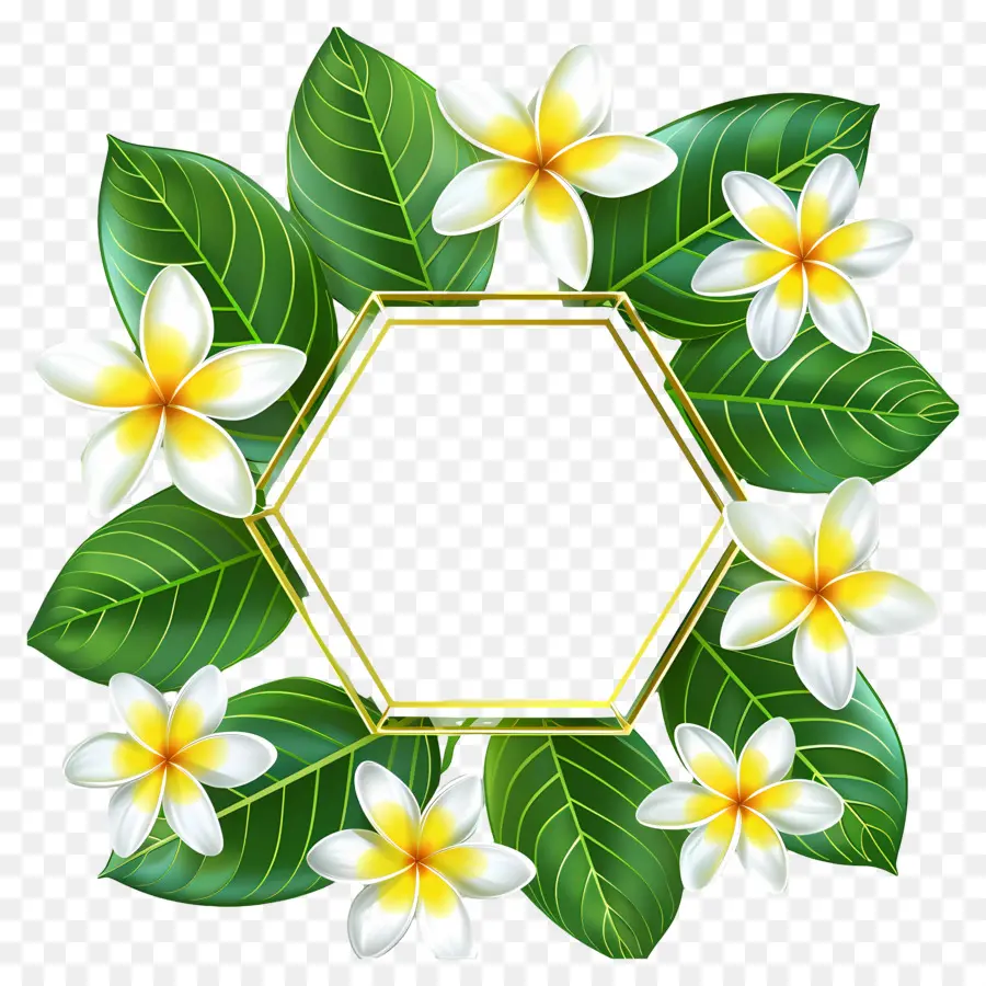 Flor Frangipani，Marco Floral Hexagonal PNG