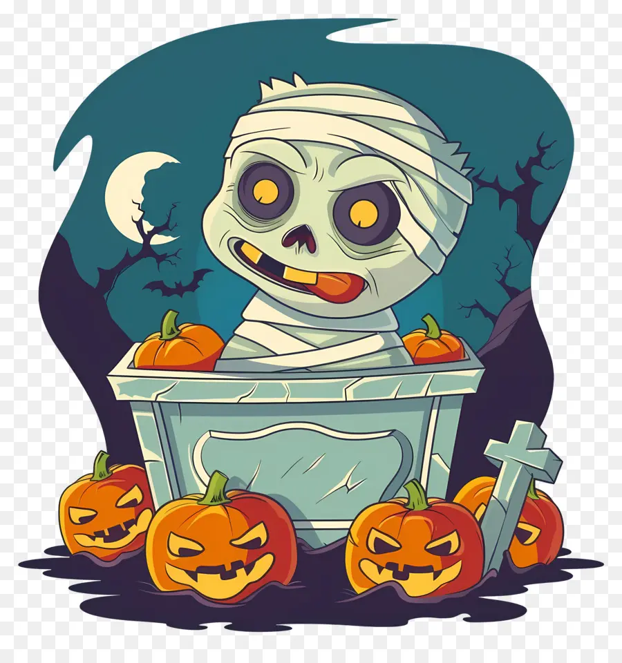 Fondo De Halloween，Momia Y Calabazas PNG