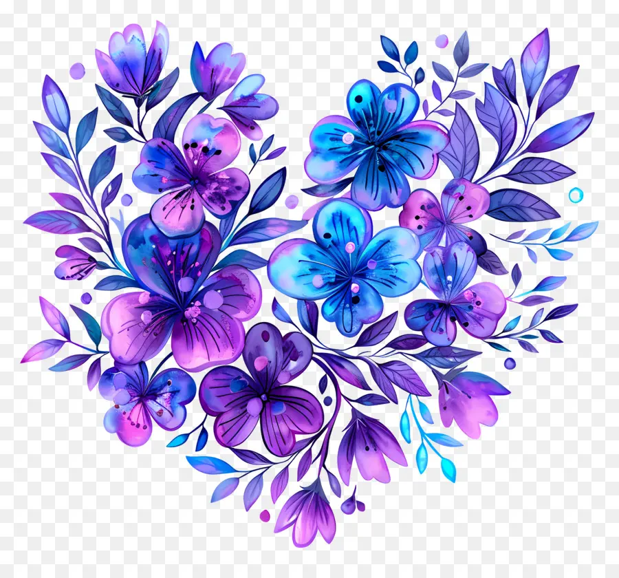 Flor Del Corazón，Flores Moradas Y Azules PNG