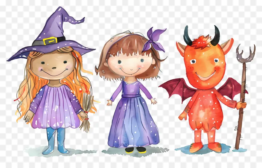 Niños De Halloween，Niños Disfrazados De Diablo De Halloween PNG