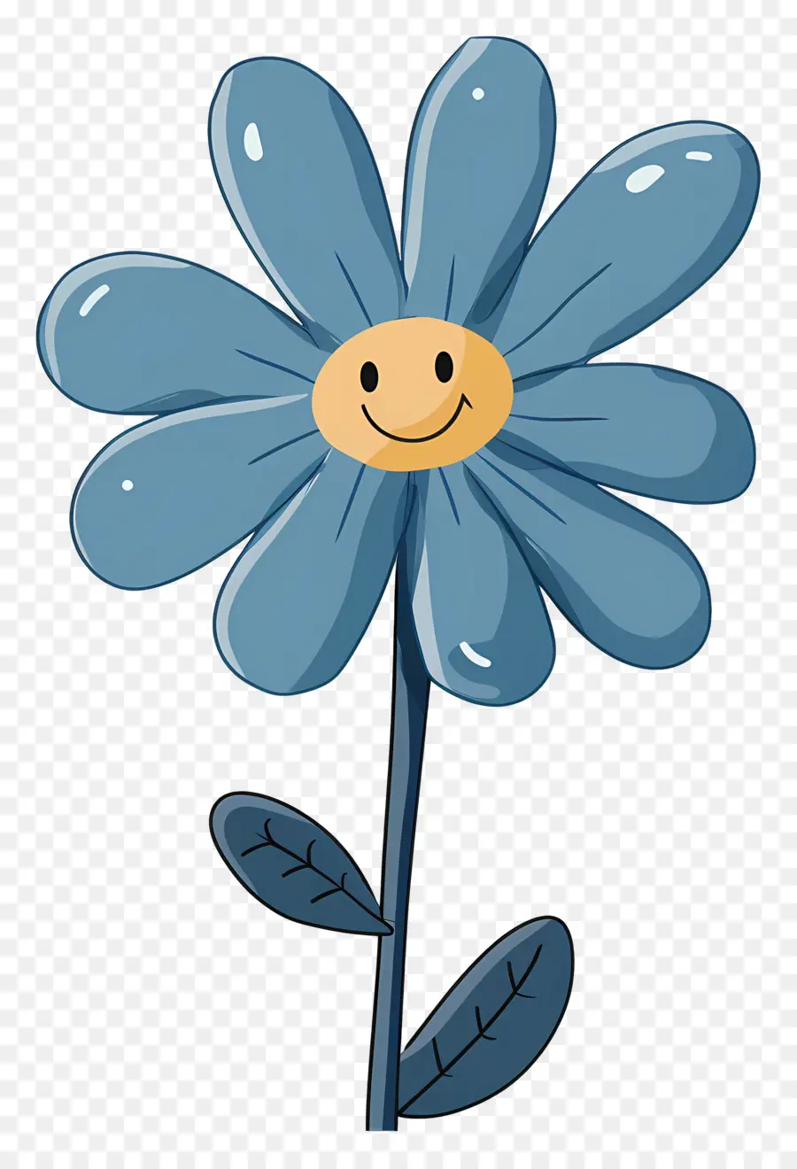 Flor Emoji，Flor Azul Sonriente PNG