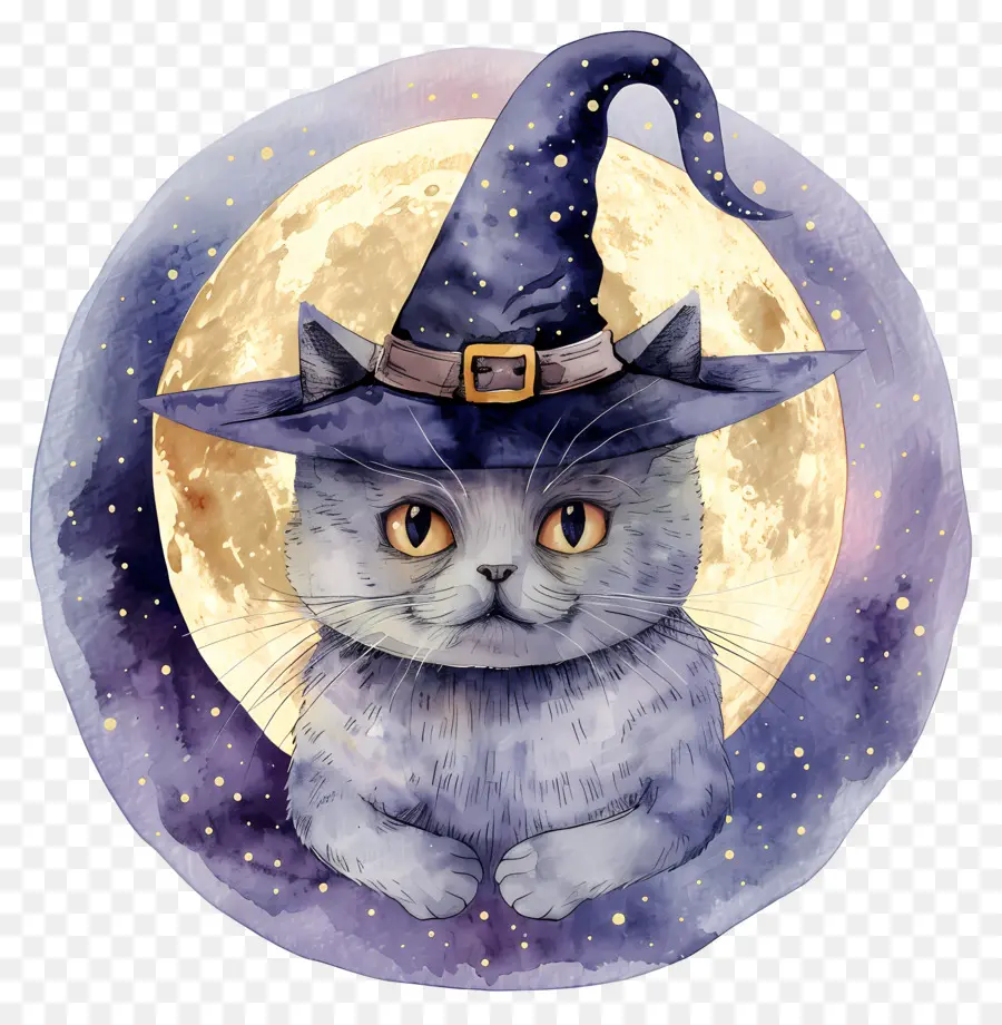 Gato De Halloween，Gato Con Sombrero De Bruja PNG