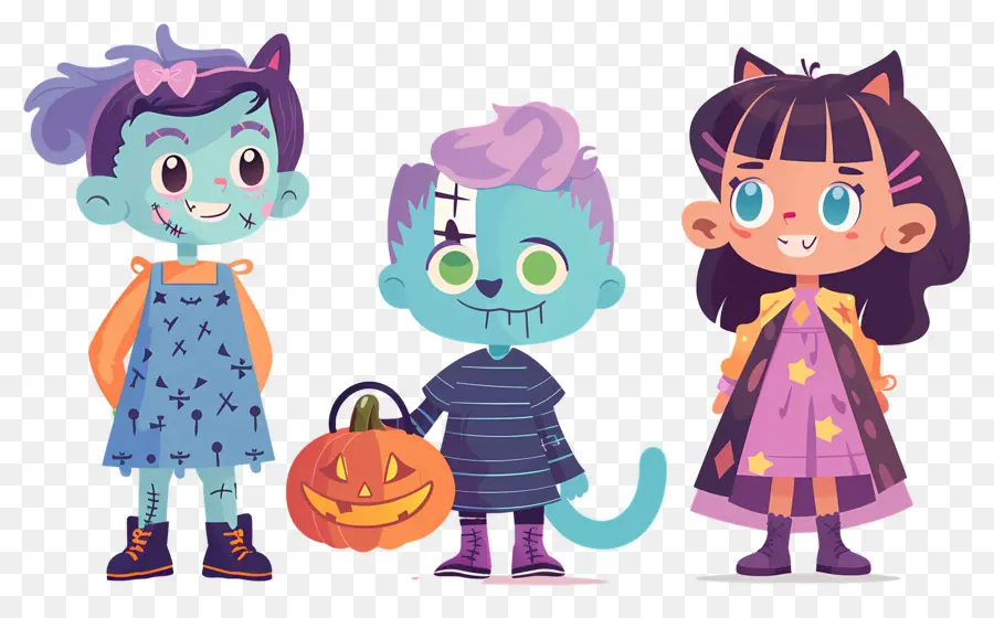 Niños De Halloween，Personajes Coloridos De Halloween PNG