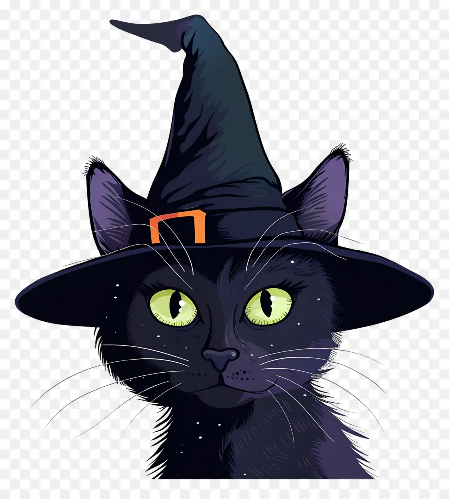 Gato De Halloween，Gato Negro Con Sombrero De Bruja PNG