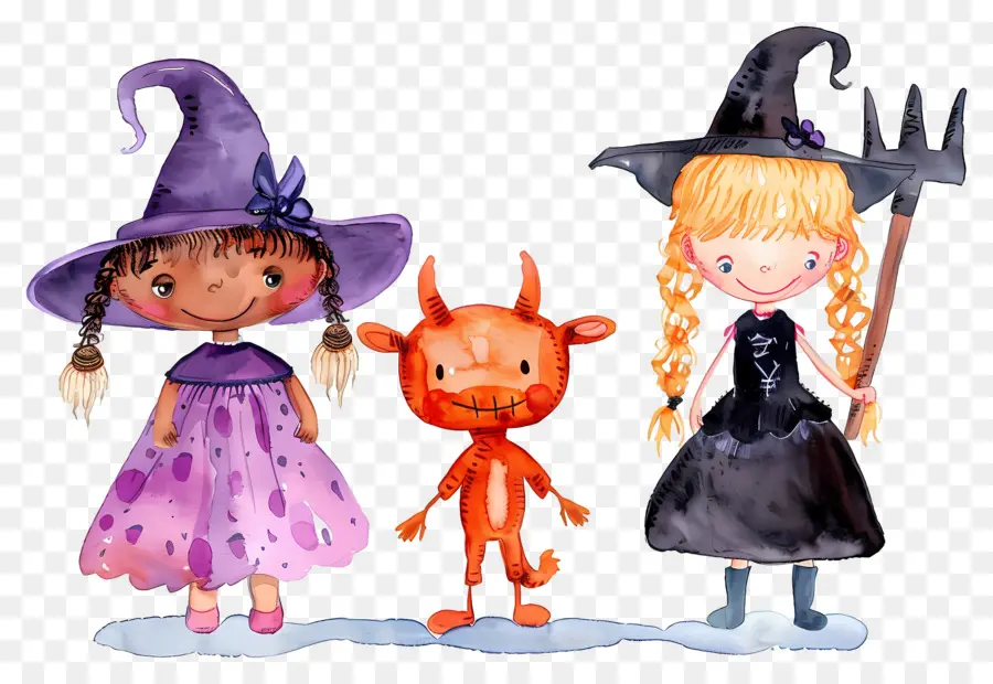 Niños De Halloween，Niños Disfrazados De Brujas Y Demonios PNG