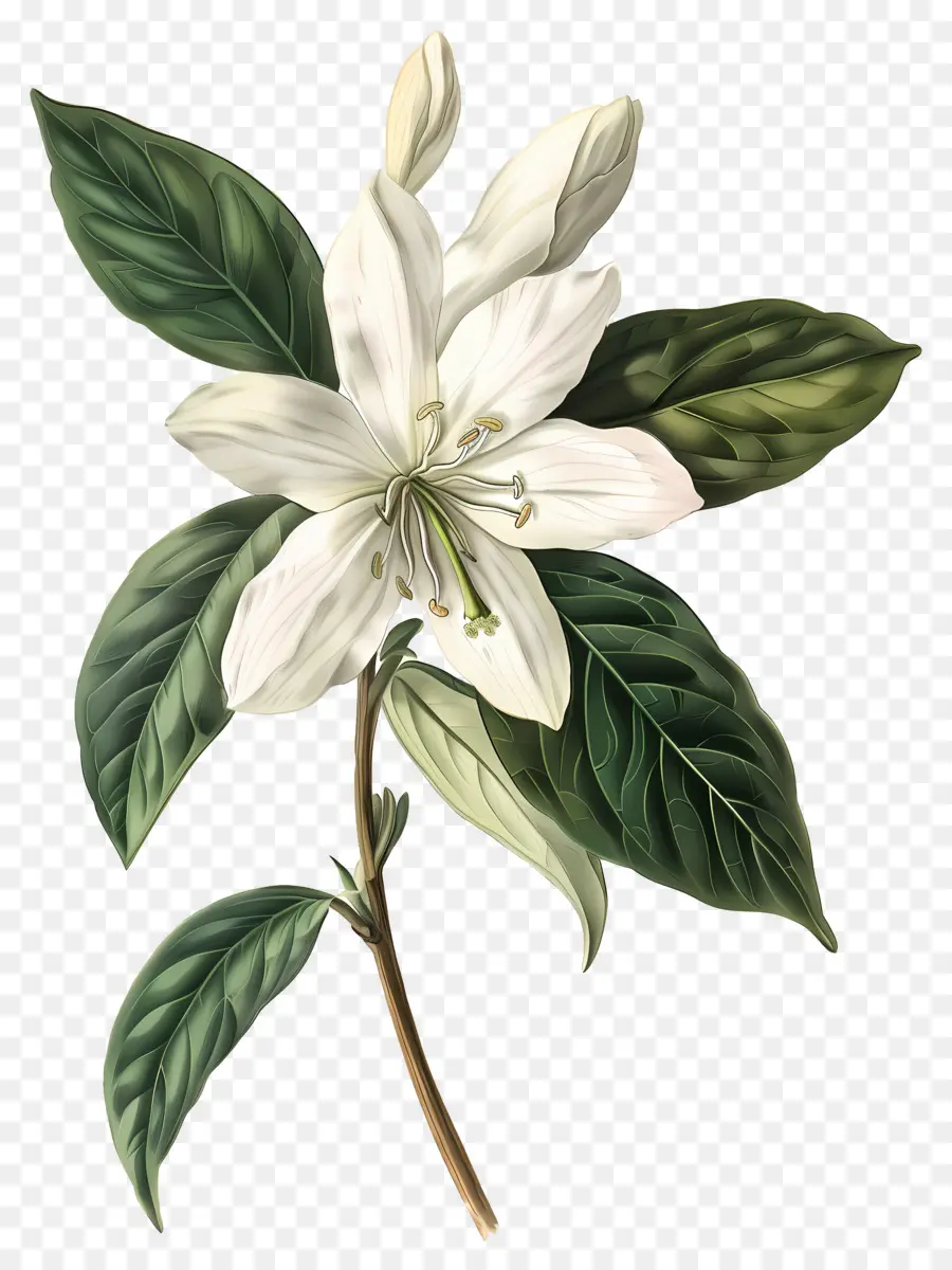 Flores Antiguas，Lirio Blanco Con Hojas Verdes PNG