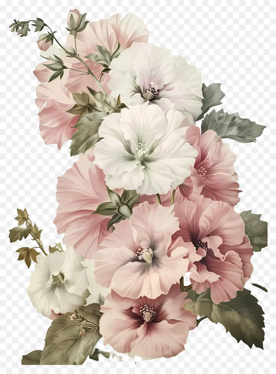 Flores Antiguas，Flores Rosadas Y Blancas PNG