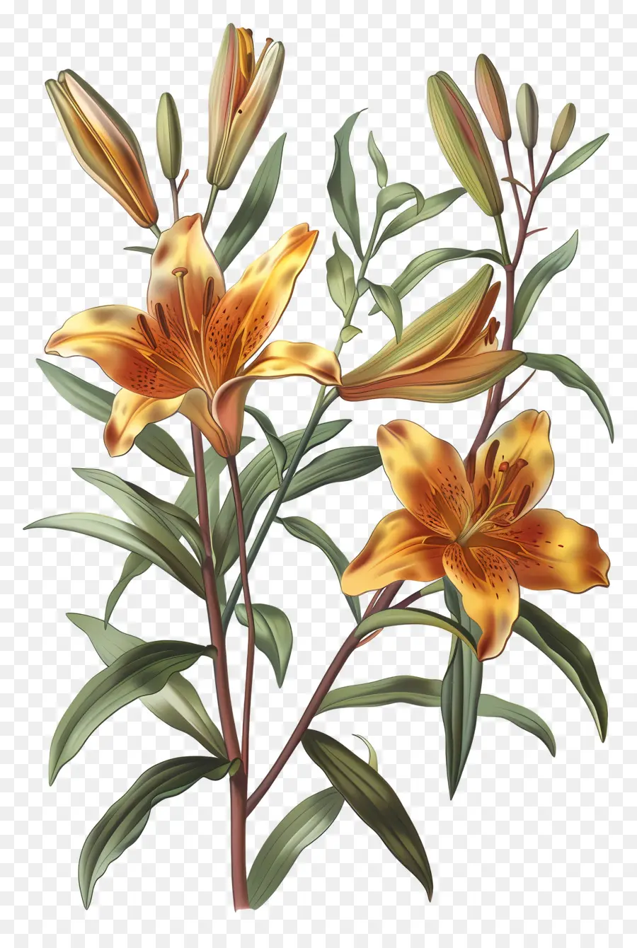 Flores Vintage，Lirios Naranjas PNG