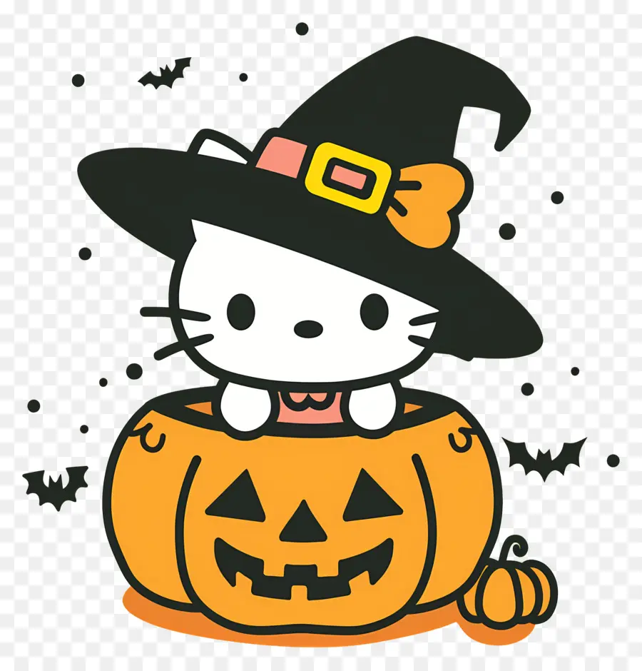 Hola Gatito Halloween，Gato Con Sombrero De Bruja PNG